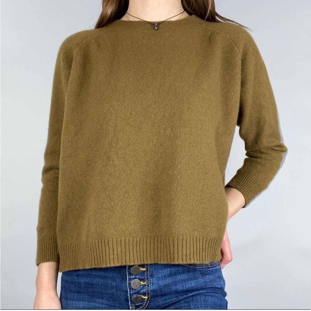 Madewell Striped Sleeve Merino Wool Zipper Sweater Extra Small Green Grey B5803 - Picture 1 of 11